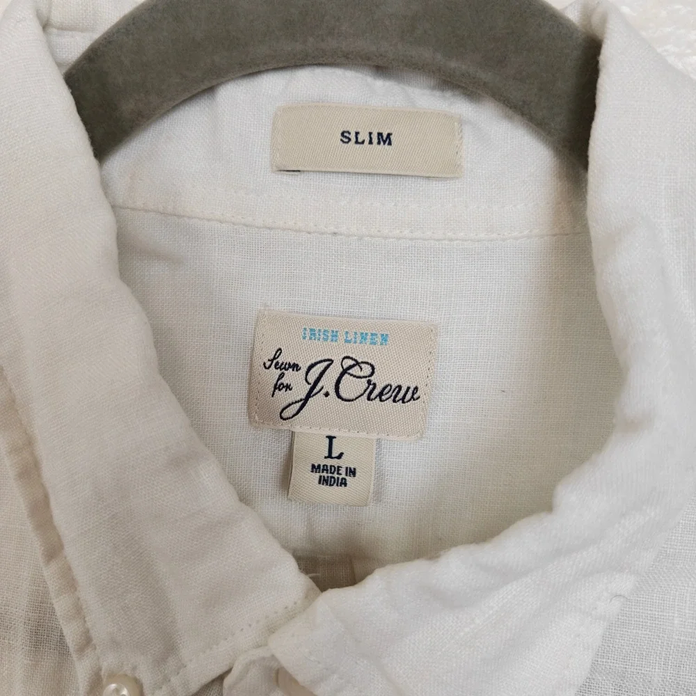 J. Crew Mens Baird McNutt Irish Linen Shirt Large White Slim Fit Coastal Summer
